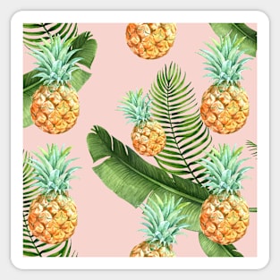 Pineapple Illustration Leaves Hawaiian Pink Tropical Sticker